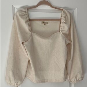 Madewell Cream Square Neck Puff Sleeve Top